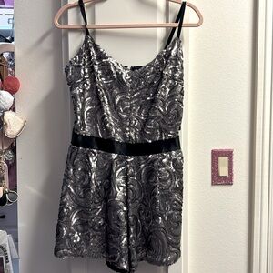 Bebe Silver & Black Sequin Romper Playsuit size Women M